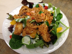 Lunch: Salad with pulled bbq chicken